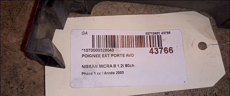 Poignee ext porte avd Nissan MICRA III (K12) 1.2 16v (2003-2010) occasion