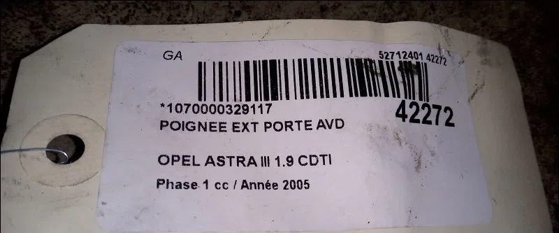Poignee ext porte avd Opel ASTRA H (A04) 1.9 cdti 16v (l48) (2004-2010) occasion