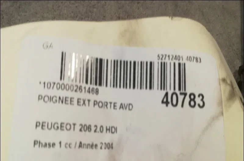 Poignee ext porte avd Peugeot 206 3-5 portes (2A-C) 2.0 hdi 90 (1999-2009) 5 portes occasion