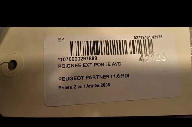 Poignee ext porte avd Peugeot PARTNER Monospace (5_, G_) 1.6 hdi 90 (2005-2015) occasion
