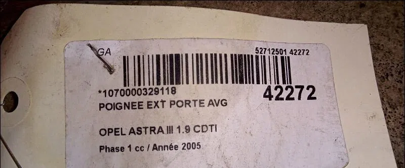 Poignee ext porte avg Opel ASTRA H (A04) 1.9 cdti 16v (l48) (2004-2010) occasion