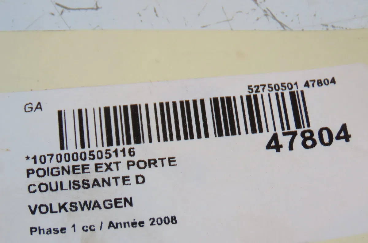 Poignee ext porte coulissante d Volkswagen TRANSPORTER V Camionnette (7HA, 7HH, 7EA, 7EH) 1.9 tdi (2006-2009) occasion