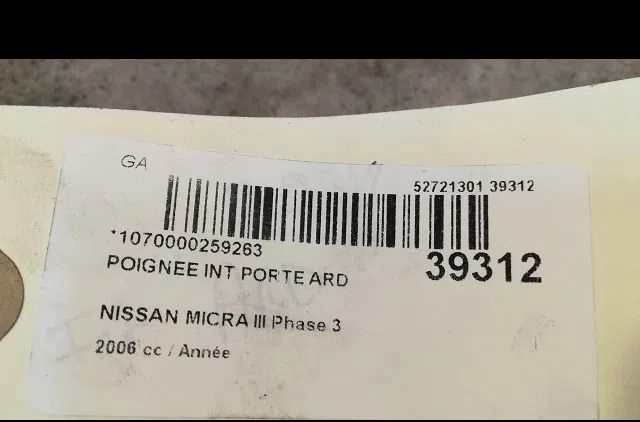 Poignee int porte ard Nissan MICRA III (K12) 1.4 16v (2003-2010) occasion