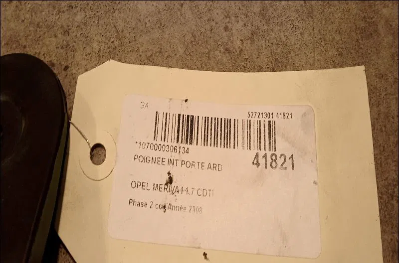 Poignee int porte ard Opel MERIVA A Monospace (X03) 1.7 cdti (e75) (2003-2010) occasion