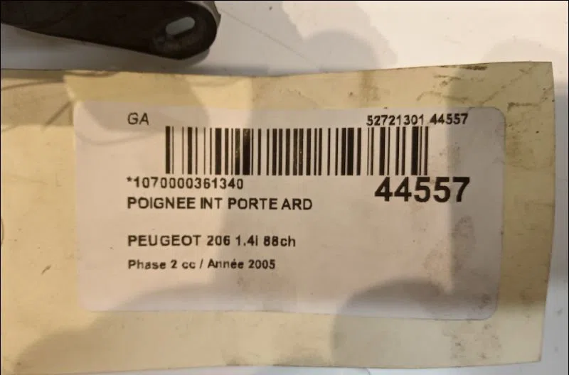 Poignee int porte ard Peugeot 206 3-5 portes (2A-C) 1.4 16v (2003-2008) occasion