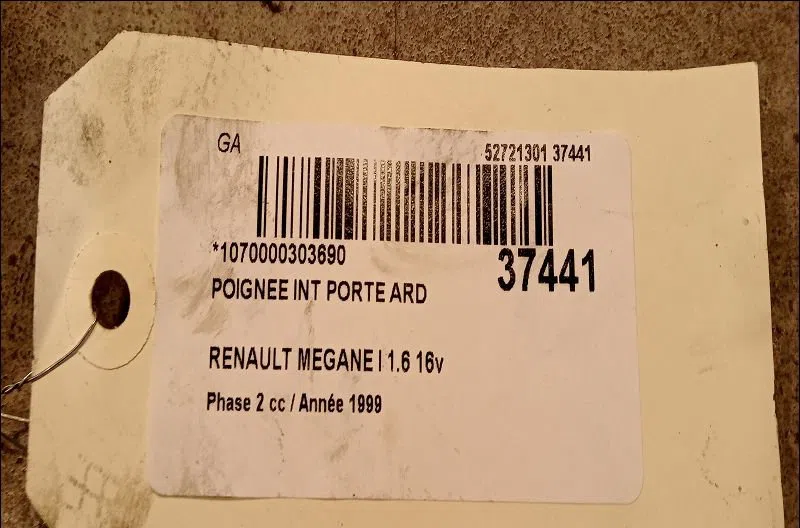 Poignee int porte ard Renault MEGANE I (BA0-1_) 1.6 16v (ba04, ba0b, ba11, ba1j, ba16, ba19, ba1k, ba1v,... (1999-2002) 