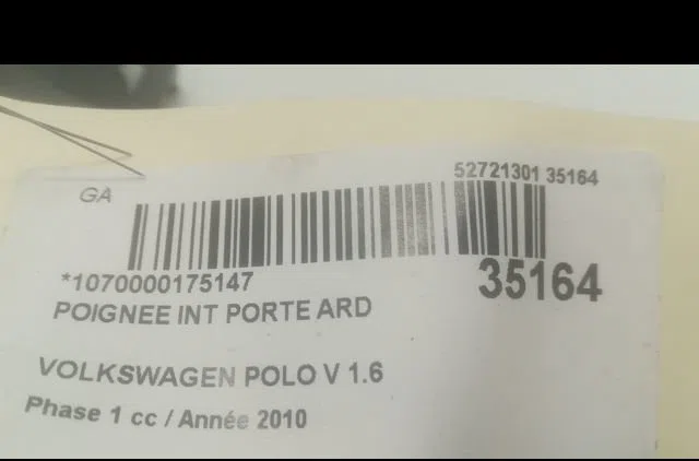 Poignee int porte ard Volkswagen POLO V (6R1, 6C1) 1.6 tdi (2009) 5 portes occasion