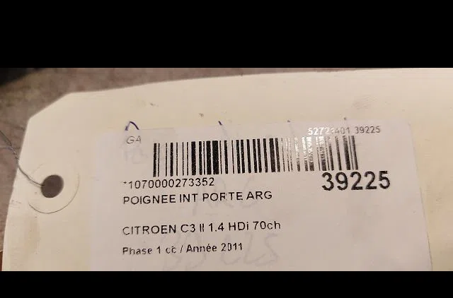 Poignee int porte arg Citroen C3 II (SC_) 1.4 hdi 70 (sc8hzc, sc8hr0, sc8hp4) (2009) 5 portes occasion