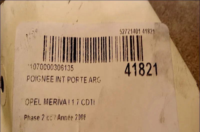 Poignee int porte arg Opel MERIVA A Monospace (X03) 1.7 cdti (e75) (2003-2010) occasion