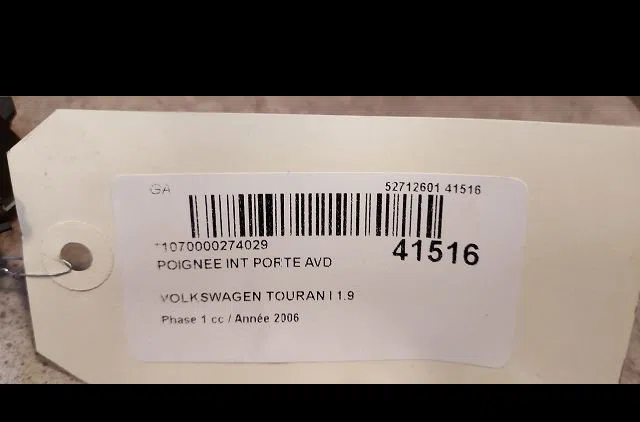 Poignee int porte avd Volkswagen TOURAN (1T1, 1T2) 1.9 tdi (2003-2004) 5 portes occasion