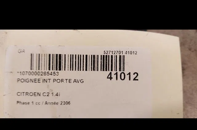 Poignee int porte avg Citroen C2 (JM_) 1.4 (2003-2009) 3 portes occasion