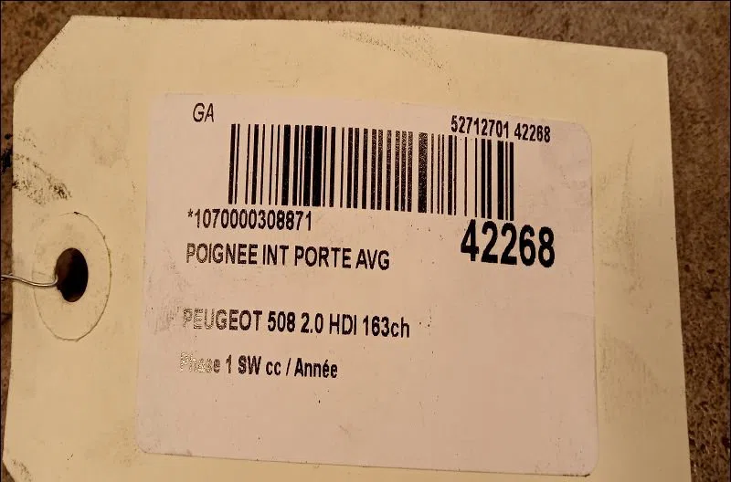 Poignee int porte avg Peugeot 508 SW I (8E_) 2.0 hdi (2010-2018) occasion