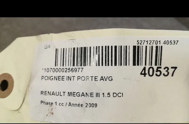 Poignee int porte avg Renault MEGANE III Coupé (DZ0-1_) 1.5 dci (dz0a) (2008-2015) occasion