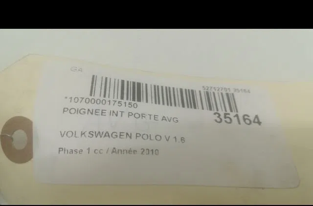 Poignee int porte avg Volkswagen POLO V (6R1, 6C1) 1.6 tdi (2009) 5 portes occasion