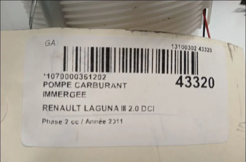 Pompe à carburant immergée Renault LAGUNA III Grandtour (KT0-1) 2.0 dci (kt07, kt0j, kt14, kt1a, kt1s) (2007-2015) occas