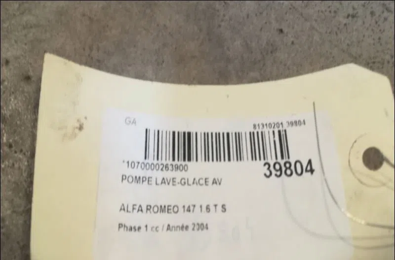 Pompe lave-glace avant Alfa romeo 147 (937_) 1.6 16v t.spark (937.axa1a, 937.axb1a, 937.bxb1a) (2001-2010) occasion