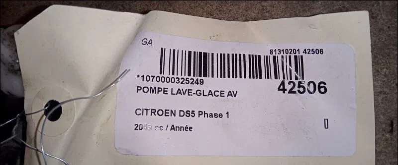 Pompe lave-glace avant Citroen DS5 2.0 hdi 165 hybrid4 4x4 (2011-2015) 5 portes occasion
