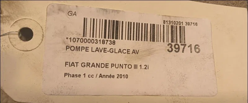 Pompe lave-glace avant Fiat GRANDE PUNTO (199_) 1.2 (2005) occasion