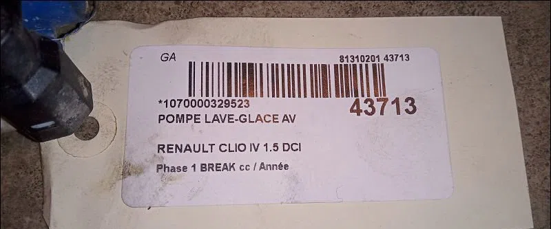 Pompe lave-glace avant Renault CLIO IV Grandtour (KH_) 1.5 dci 90 (khn3, khn4) (2012) 5 portes occasion