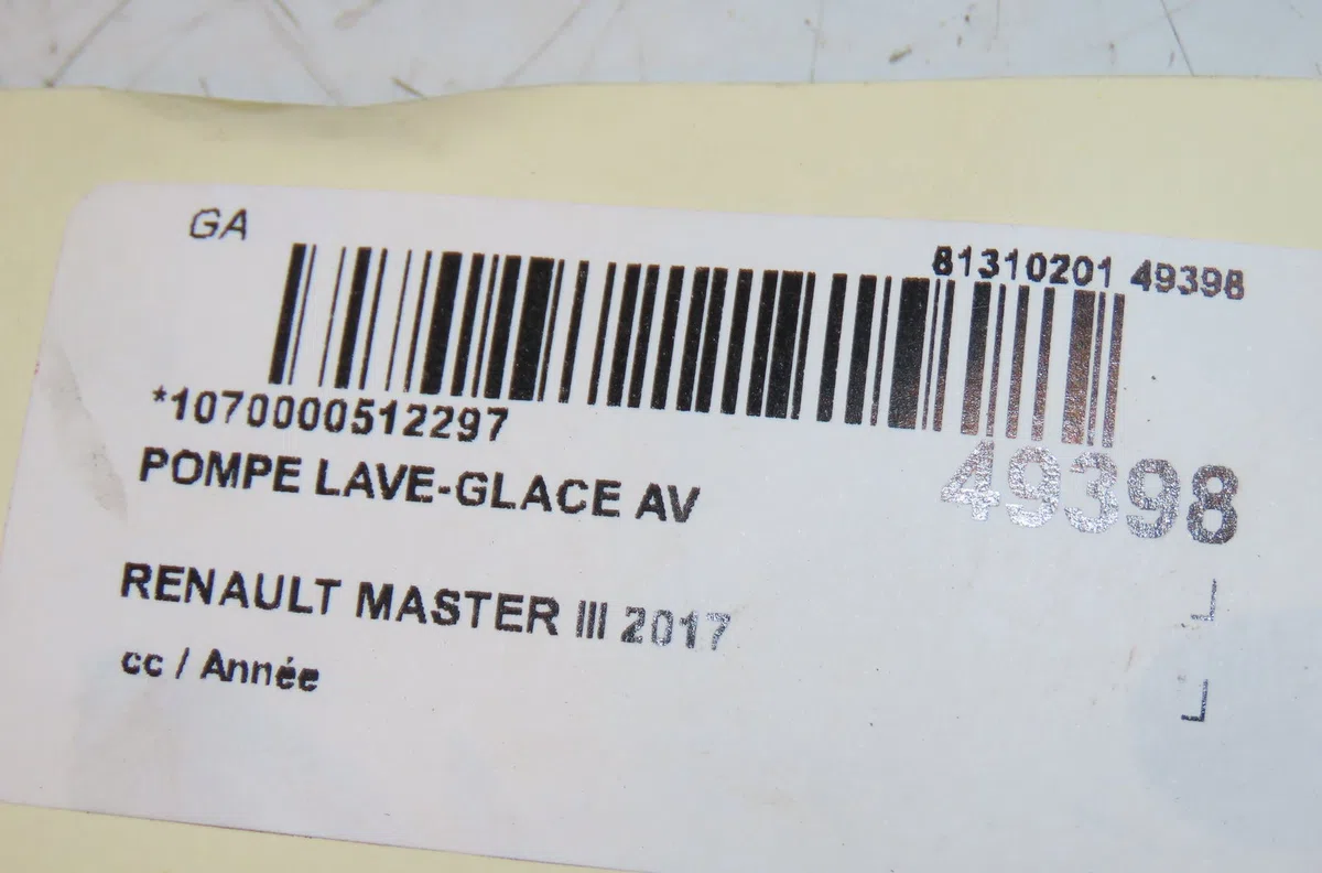 Pompe lave-glace avant Renault MASTER III Camionnette (FV) 2.3 dci 145 fwd (fv0e, fv0f, fv0h, fv02, fv0m, fv0s,... (2010