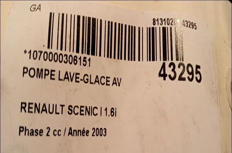 Pompe lave-glace avant Renault SCÉNIC I Monospace (JA0-1_, FA0_) 1.6 (ja00, ja16, ja15, ja19, ja1v, ja2b, ja2c, ja0b,...