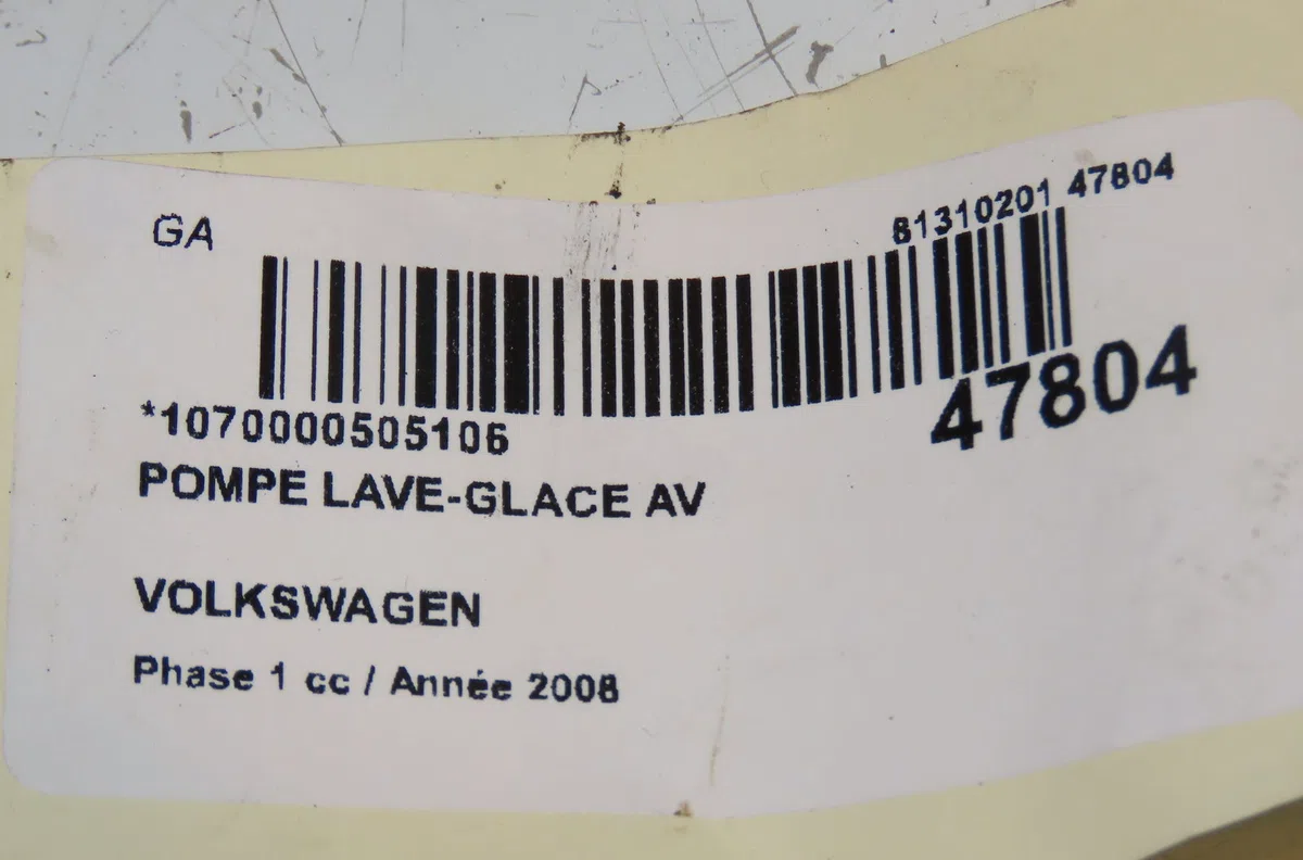 Pompe lave-glace avant Volkswagen TRANSPORTER V Camionnette (7HA, 7HH, 7EA, 7EH) 1.9 tdi (2006-2009) occasion
