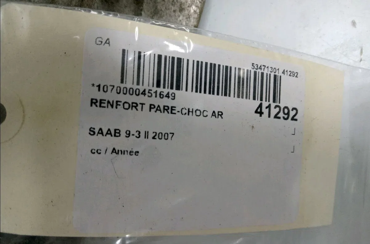 Renfort pare-choc arrière Saab 9-3 (YS3F, E79, D79, D75) 1,8t (2002-2015) occasion