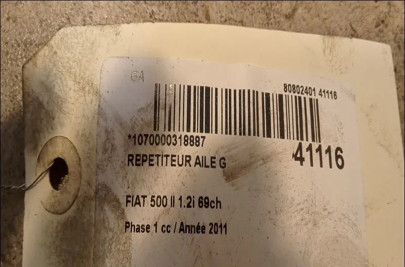 Répétiteur aile gauche Fiat 500 (312_) 1.2 (312axa1a) (2007) 3 portes occasion