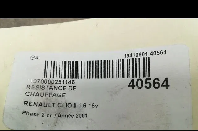 Resistance de chauffage Renault CLIO II (BB_, CB_) 1.6 16v (bb01, bb0h, bb0t, bb14, bb1d, bb1r, bb2kl, bb3g... (1998-200