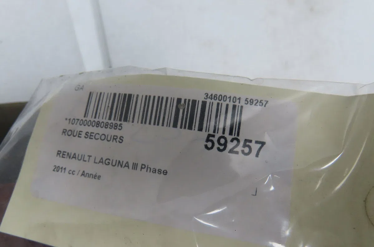 Roue de secours Renault LAGUNA III Grandtour (KT0-1) 2.0 dci (kt01, kt08, kt09, kt0k, kt12, kt1d, kt1w) (2007-2015) 5 po
