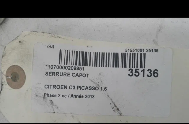 Serrure capot Citroen C3 PICASSO (SH_) 1.6 hdi 90 (2010) 5 portes occasion