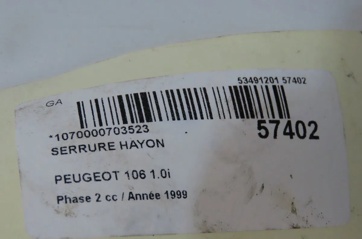 Serrure hayon Peugeot 106 I (1A, 1C) 1.0 (1991-1996) occasion