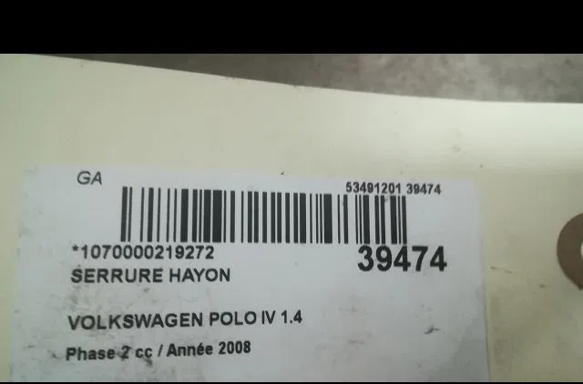Serrure hayon Volkswagen POLO (9N_, 9A_) 1.4 tdi (2001-2005) 5 portes occasion