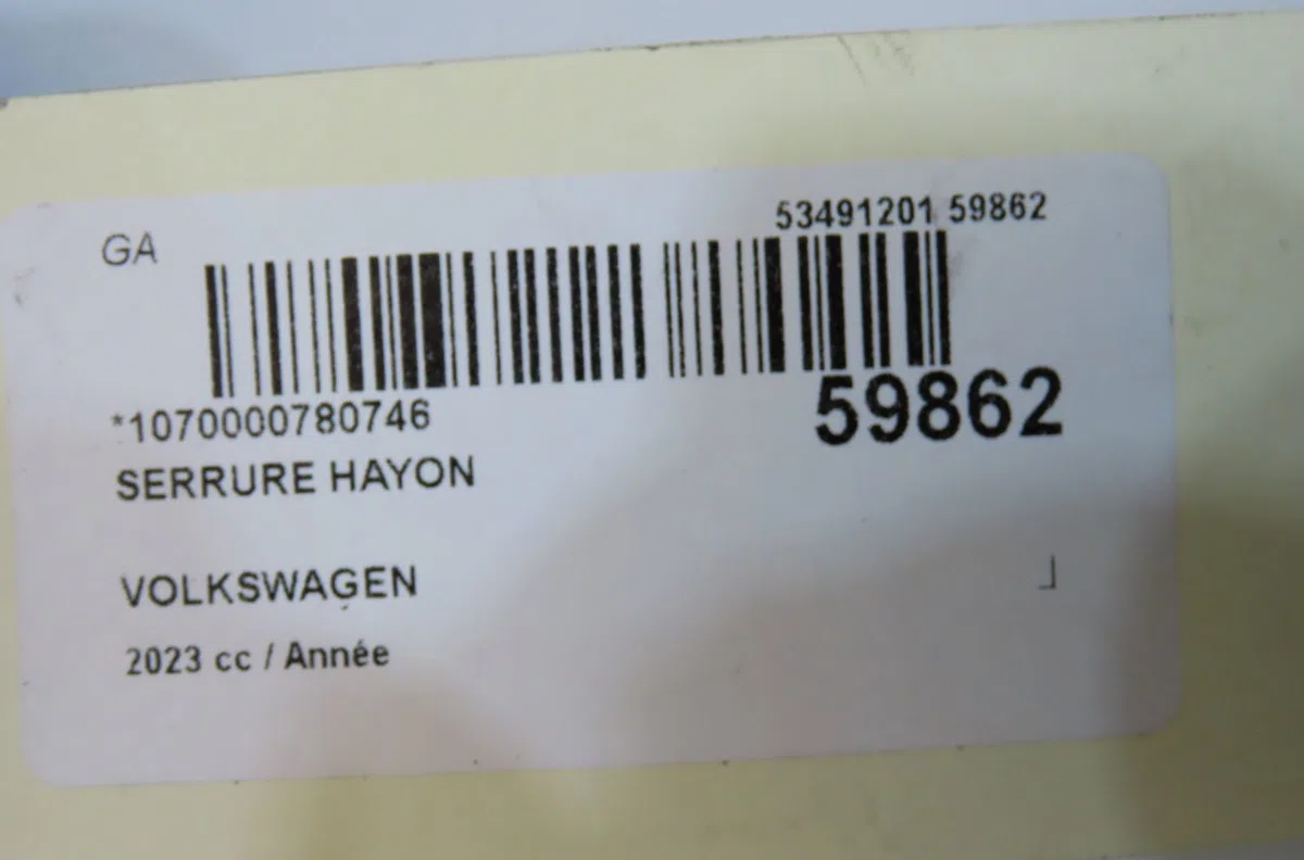 Serrure hayon Volkswagen TRANSPORTER VI Camion plate-forme-Châssis (SFD, SFE, SFL, SF 2.0 tdi 4motion (2015-2019) occasi