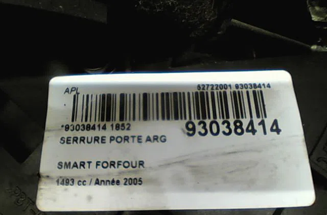 Serrure porte arg Smart FORFOUR (454) 1.5 cdi (454.001) (2004-2006) occasion