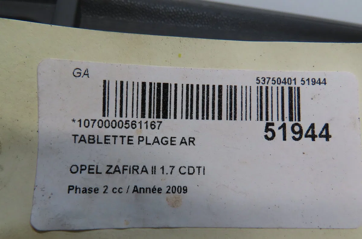 Tablette plage arrière Opel ZAFIRA - ZAFIRA FAMILY B (A05) 1.7 cdti (m75) (2008-2015) 5 portes occasion