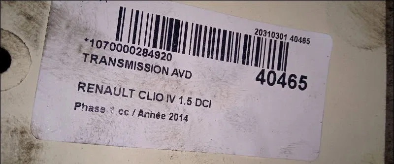 Transmission avant droite Renault CLIO IV (BH_) 1.5 dci 75 (2012) 5 portes occasion