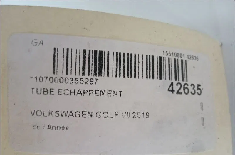 Tube echappement VOLKSWAGEN GOLF VII 2019 occasion