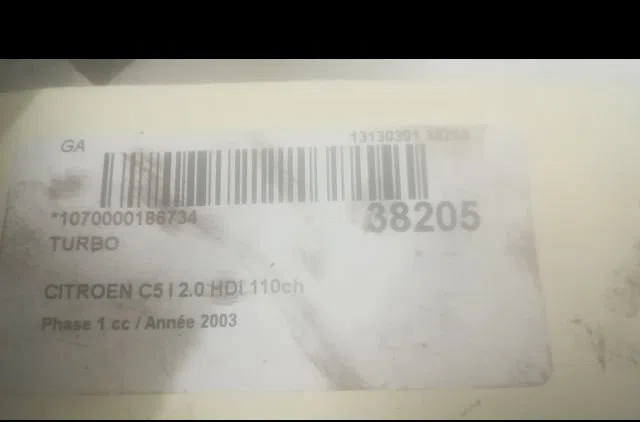 Turbo Citroen C5 I (DC_) 2.0 hdi (dcrhzb, dcrhze) (2001-2004) 5 portes occasion