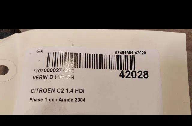 Verin droit hayon Citroen C2 (JM_) 1.4 hdi (2003-2009) 3 portes occasion