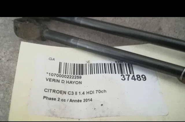 Verin droit hayon Citroen C3 II (SC_) 1.4 hdi 70 (sc8hzc, sc8hr0, sc8hp4) (2009) 5 portes occasion