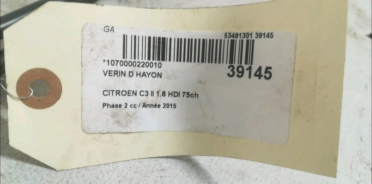 Verin droit hayon Citroen C3 II (SC_) 1.6 bluehdi 75 (2015) occasion