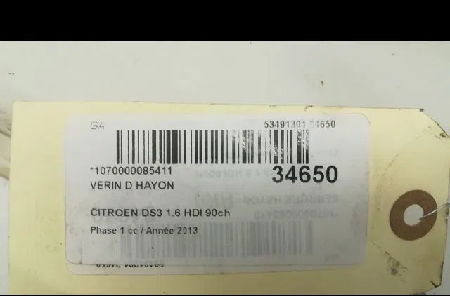 Verin droit hayon Citroen DS3 Décapotable 1.6 hdi 90 (2013-2015) occasion