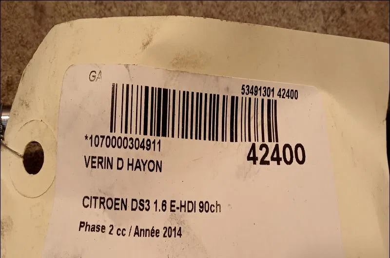 Verin droit hayon Citroen DS3 (SA_) 1.6 hdi 90 (2009-2015) 3 portes occasion