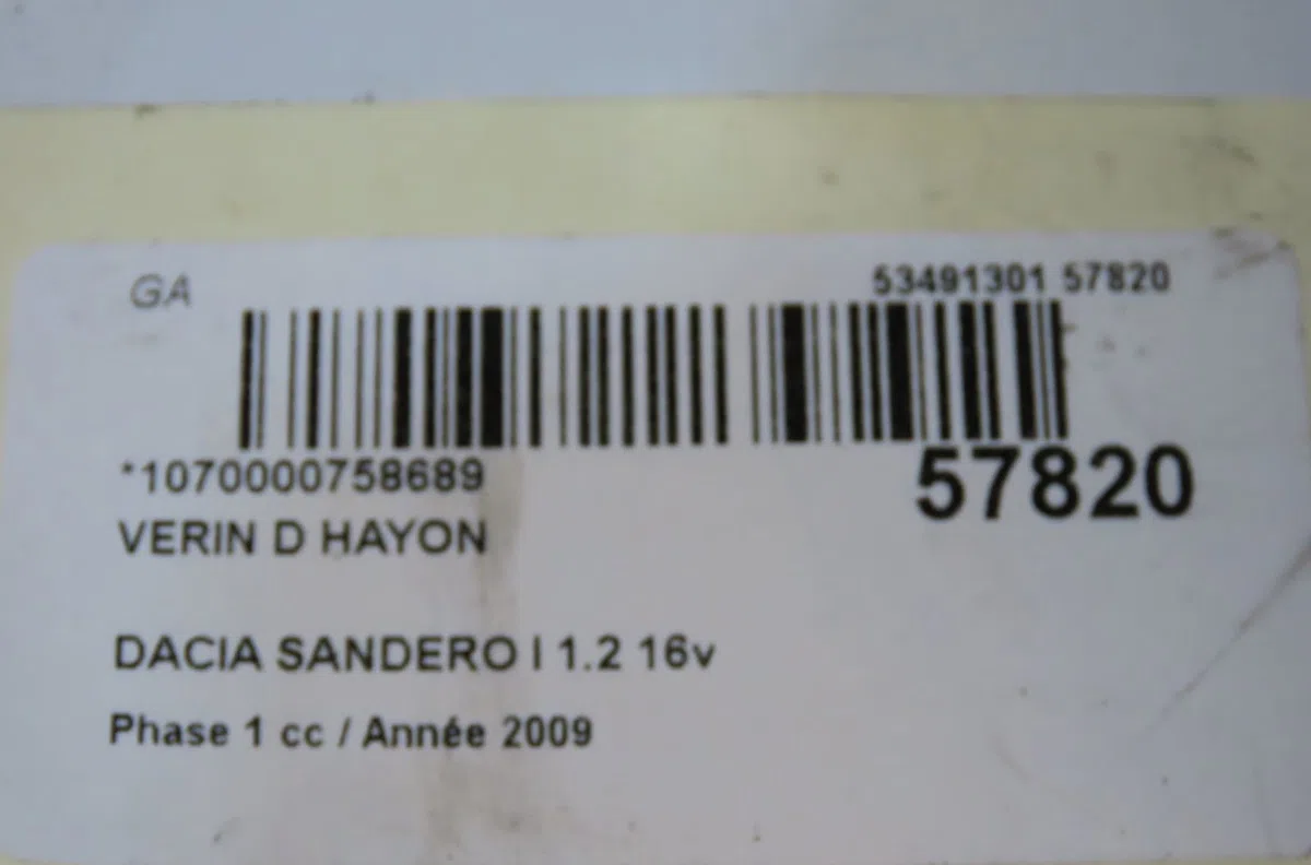 Verin droit hayon Dacia SANDERO 1.2 16v (2008) 5 portes occasion
