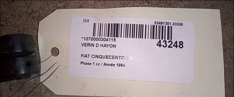 Verin droit hayon Fiat CINQUECENTO (170_) 0.9 i.e. s (170af, 170cf) (1991-1999) occasion