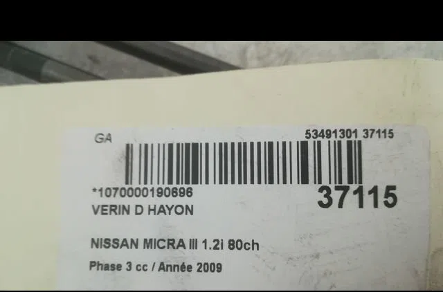 Verin droit hayon NISSAN MICRA III 2009 occasion