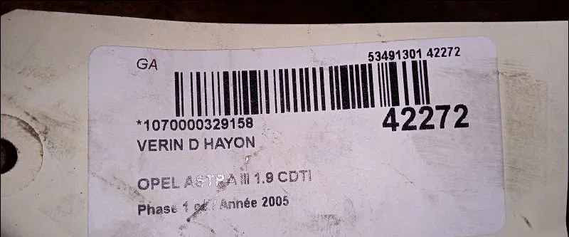 Verin droit hayon Opel ASTRA H (A04) 1.9 cdti 16v (l48) (2004-2010) occasion