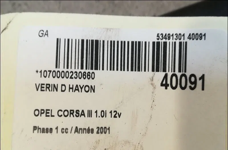 Verin droit hayon Opel CORSA C (X01) 1.0 (f08, f68) (2000-2003) occasion