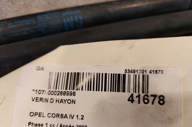 Verin droit hayon Opel CORSA D (S07) 1.2 (l08, l68) (2006-2014) 5 portes occasion